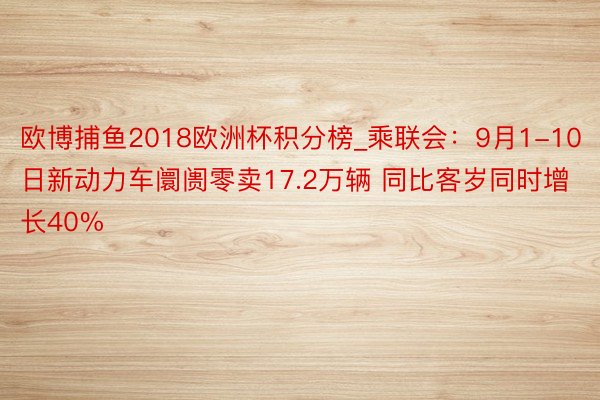 欧博捕鱼2018欧洲杯积分榜_乘联会：9月1-10日新动力车阛阓零卖17.2万辆 同比客岁同时增长40%